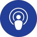Icon of a person symbol in the center of concentric circles, resembling a podcast or audio broadcast symbol, displayed in white on a blue circular background, evocative of a veterinarian sharing insights or valuable tips in the field.