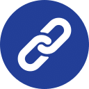 A white chain link icon inside a blue circle, symbolizing a hyperlink or connection, akin to the vital links between pets and veterinarians.